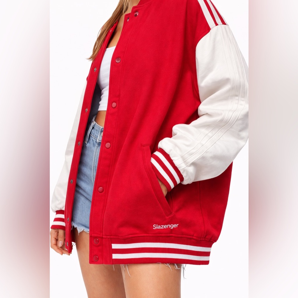 Slazenger Red and White Varsity Jacket Size M